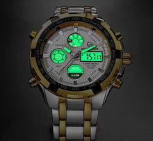 Load image into Gallery viewer, GOLDEN HOUR Luxury Stainless Steel Analog Digital Watches for Men Male Outdoor Sport Waterproof Big Heavy Wristwatch