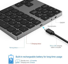 Load image into Gallery viewer, Bluetooth Number Pad, Lekvey Aluminum Rechargeable Wireless Numeric Keypad Slim 34-Keys External Numpad Keyboard Data Entry Compatible for Macbook, MacBook Air/Pro, iMac Windows Laptop Surface Pro etc