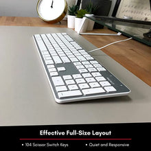 Load image into Gallery viewer, Macally Ultra-Slim USB Wired Keyboard with Number Keypad for Apple Mac Pro, MacBook Pro/Air, iMac, Mac Mini, Laptop Computers, Windows Desktop PC Laptops, Silver (SLIMKEYPROA)