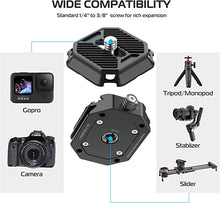Load image into Gallery viewer, VIJIM FALCAM F38 Quick Release Plate,38mm Universal Camera Mounting Adapter w 1/4in-3/8in Screw Thread,Aluminum Quick Release System QR Plate,Fits for Sony Canon Tripod Monopod DSLR Stabilizer Slider