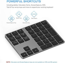 Load image into Gallery viewer, Bluetooth Number Pad, Lekvey Aluminum Rechargeable Wireless Numeric Keypad Slim 34-Keys External Numpad Keyboard Data Entry Compatible for Macbook, MacBook Air/Pro, iMac Windows Laptop Surface Pro etc