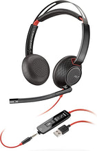 Load image into Gallery viewer, Poly - Blackwire 5220 USB-A Headset (Plantronics) - Wired, Dual Ear (Stereo) Computer Headset with Boom Mic - USB-A, 3.5 mm to connect to your PC, Mac, Tablet and/or Cell Phone