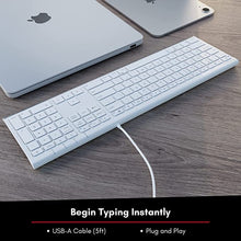 Load image into Gallery viewer, Macally Slim USB Wired Keyboard for Mac & PC - Simple, Sophisticated and Effective - Apple USB Keyboard with 110 Thin Scissor Switch Keys, 20 iOS Shortcuts, and Numeric Keypad - White
