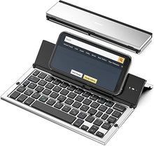Load image into Gallery viewer, Folding Keyboard,Geyes Portable Foldable Wireless Bluetooth Keyboard with Portable Pocket Size, Aluminum Alloy Housing for iPhone,iPad, Tablet,Laptops and Smartphones (Silver)