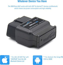 Load image into Gallery viewer, Veepeak OBDCheck BLE OBD2 Bluetooth Scanner Auto OBD II Diagnostic Scan Tool for iOS & Android, Bluetooth 4.0 Car Check Engine Light Code Reader Supports Torque, OBD Fusion app