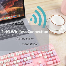 Load image into Gallery viewer, UBOTIE Colorful Computer Wireless Keyboard Mice Combo, Retro Typewriter Flexible Keys Office Full-Sized Keyboard, 2.4GHz Dropout-Free Connection and Optical Mouse (Pink-Colorful)