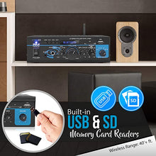 Load image into Gallery viewer, Home Audio Bluetooth Power Amplifier System - 2X40W Mini Dual Channel Mixer Sound Stereo Receiver Box w/ RCA, USB, AUX, Headphone, Mic Input, Theater, Home Entertainment, Studio Use - Pyle PTAU23