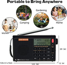 Load image into Gallery viewer, SIHUADON R108 Portable Radio AM FM SW LW Airband Full Band DSP Radio Battery Operated with Headphone Antenna Jack Sleep Time and Alarm Clock 500 Memory Preset Good Gift for Parents by RADIWOW (Black)