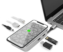 Load image into Gallery viewer, Moshi Symbus Q USB C Hub, 6-in-1 Docking Station with 15W Wireless Charger for iPhone 12 Series, AirPods Pro/Galaxy/Pixel, HDMI 4K HDR, USB C PD Fast-Charging 60W, Dual USB-A, Gigabit Ethernet Port