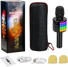 Load image into Gallery viewer, BONAOK Wireless Bluetooth Karaoke Microphone with Controllable LED Lights, Portable Handheld Karaoke Speaker Machine Birthday Home Party for All Smartphone(Q78 Black)
