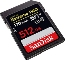 Load image into Gallery viewer, SanDisk 512GB Extreme PRO SDXC UHS-I Card - C10, U3, V30, 4K UHD, SD Card - SDSDXXY-512G-GN4IN