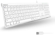 Load image into Gallery viewer, Macally Slim USB Wired Keyboard for Mac & PC - Simple, Sophisticated and Effective - Apple USB Keyboard with 110 Thin Scissor Switch Keys, 20 iOS Shortcuts, and Numeric Keypad - White