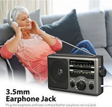 Load image into Gallery viewer, Greadio AM FM Portable Radio Transistor Radio with 3.5mm Earphone Jack, Hight/Low Tone Mode, Big Speaker, AC Power or Battery Operated by 4 D Cell Batteries for Home and Outdoor