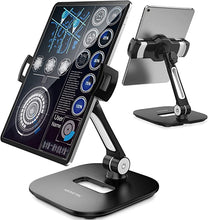 Load image into Gallery viewer, AboveTEK Stylish Aluminum Tablet Stand, iPad Stand, Folding 360? Swivel iPad iPhone Desk Mount Holder fits 4-11" Tablets/Smartphones for Kitchen Bedside Office POS Showroom Gifts for Family(Black)