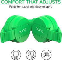 Load image into Gallery viewer, PuroBasic Volume Limiting Wired Headphones for Kids, Boys, Girls 2+ Foldable & Adjustable Headband w/Microphone, Compatible with iPad, iPhone, Android, PC & Mac – by Puro Sound Labs, Green