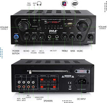 Load image into Gallery viewer, Pyle Upgraded Karaoke Bluetooth Channel Home Audio Sound Power Amplifier w/AUX-in, USB, 2 Microphone Input w/Echo, Talkover for PA, Black (PTA24BT)