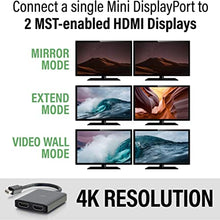 Load image into Gallery viewer, C2G Mini Display Port to HDMI Monitor Splitter, 4K, 2 Port, USB Powered, MST, Not Compatible with Mac OS, Cables to Go 54292, Black