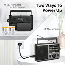 Load image into Gallery viewer, Greadio AM FM Portable Radio Transistor Radio with 3.5mm Earphone Jack, Hight/Low Tone Mode, Big Speaker, AC Power or Battery Operated by 4 D Cell Batteries for Home and Outdoor