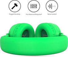 Load image into Gallery viewer, PuroBasic Volume Limiting Wired Headphones for Kids, Boys, Girls 2+ Foldable & Adjustable Headband w/Microphone, Compatible with iPad, iPhone, Android, PC & Mac – by Puro Sound Labs, Green