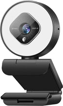 Load image into Gallery viewer, 1080P Webcam with Ring Light and Dual Microphone, Advanced Auto-Focus, Adjustable Brightness, 2021 JETAKU Streaming Web Camera for Zoom Skype YouTube, PC Mac Laptop Desktop