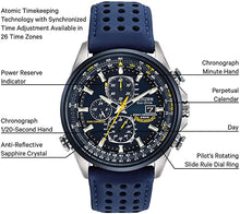Load image into Gallery viewer, Citizen Eco-Drive World Chronograph A-T Mens Watch, Stainless Steel with Polyurethane strap, Technology, Blue (Model: AT8020-03L)