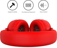 Load image into Gallery viewer, PuroBasic Volume Limiting Wired Headphones for Kids, Boys, Girls 2+ Foldable & Adjustable Headband w/Microphone, Compatible with iPad, iPhone, Android, PC & Mac – by Puro Sound Labs, Red