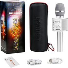 Load image into Gallery viewer, BONAOK Wireless Bluetooth Karaoke Microphone,3-in-1 Portable Handheld Karaoke Mic Speaker Machine Home Party Birthday for All Smartphones PC(Q37 Silver)