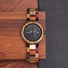 Load image into Gallery viewer, Men Wooden Watches Colorful Bamboo Watches Week & Date Display Quartz Couples Watches Handmade Casual Multifunction Wood Wristwatch for Men