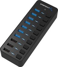 Load image into Gallery viewer, Sabrent 60W 10-Port USB 3.0 Hub Includes 3 Smart Charging Ports with Individual Power Switches and LEDs + 60W 12V/5A Power Adapter (HB-B7C3)