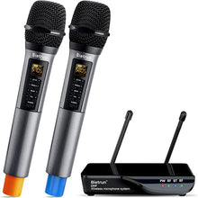 Load image into Gallery viewer, Bietrun Wireless Microphone with Echo, Treble, Bass & Bluetooth, 160 FT Range, UHF Portable Dual Handheld Karaoke Dynamic Microphone System, for Karaoke Machine, Party Singing, Wedding, Amp, PA System
