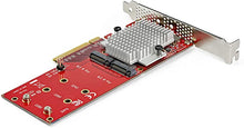 Load image into Gallery viewer, StarTech.com Dual M.2 PCIe SSD Adapter Card - x8 / x16 Dual NVMe or AHCI M.2 SSD to PCI Express 3.0 - M.2 NGFF PCIe (M-Key) Compatible - Supports 2242, 2260, 2280 - JBOD - Mac & PC (PEX8M2E2)