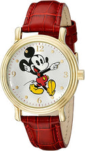 Load image into Gallery viewer, Disney Women's W001870 Mickey Mouse Gold-Tone Watch with Red Faux Leather Band