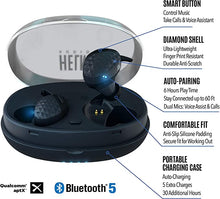 Load image into Gallery viewer, HELM True Wireless Bluetooth 5.0 Headphones, Earbuds, Audiophile HiFi Sound, Qualcomm aptX, Comfort Secure Fit, Sport Sweatproof, 6 Hrs Play Time +30 Hrs w/Charging Case, Dual Mics, Auto-Pairing