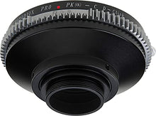 Load image into Gallery viewer, Fotodiox Pro Lens Adapter - Compatible with Pentax K Auto Focus Mount (PK AF) Lenses to C-Mount (1" Screw Mount) Cine & CCTV Cameras with Built-in De-Clicked Aperture Control Dial