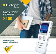Load image into Gallery viewer, Digital Voice Activated Recorder by Dictopro- Easy HD Recording of Lectures and Meetings with Double Microphone, Noise Reduction Audio, Sound, Portable Mini Tape Dictaphone, MP3, USB, 8GB