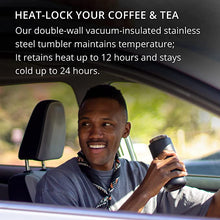 Load image into Gallery viewer, Fellow Carter Move Travel Mug - Vacuum-Insulated Stainless Steel Coffee and Tea Tumbler with Ceramic Interior and Splash Guard, Matte Black, 12 oz Cup