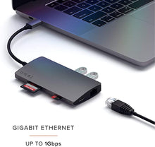 Load image into Gallery viewer, Satechi Aluminum Multi-Port Adapter V2 - 4K HDMI (60Hz), Gigabit Ethernet, USB-C Charging, SD/Micro Card Readers, USB 3.0 - Compatible with 2020 MacBook Air, 2020 MacBook Pro (Space Gray)