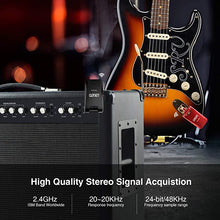 Load image into Gallery viewer, LEKATO Wireless Guitar System 2.4GHz Guitar Wireless Transmitter Receiver with 6 Channels, Stereo and Mono 1/4” & 1/8” 2 in 1 Plugs Built-in Rechargeable Lithium Battery for Audio Electric Guitar Bass