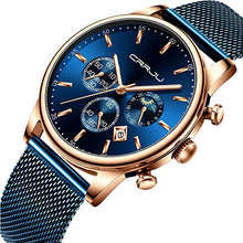 Load image into Gallery viewer, CRRJU Men's Watches Auto Date Chronograph Watch Men Sports Watches Waterproof 30M Full Steel Quartz with Mesh Strap