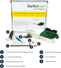 Load image into Gallery viewer, StarTech.com 3-port M.2 SSD (NGFF) Adapter Card - Supports 1x PCIe (NVMe) M.2 SSD, 2x SATA III M.2 SSDs - PCIe 3.0 Adapter (PEXM2SAT32N1)