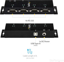 Load image into Gallery viewer, StarTech.com 4 Port USB to Serial RS232 Adapter - Wall Mount - Din Rail - COM Port Retention - FTDI USB to DB9 RS232 Hub (ICUSB2324I),Black
