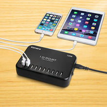 Load image into Gallery viewer, USB Charger 10-Port 120W, Multi-Port USB Charging Hub 24A Desktop Power Station for iPhone X/8/7/6S/6 Plus/5S, Ipad Pro/Air2/ Mini, Galaxy S9/S8/S6 Edge