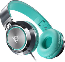 Load image into Gallery viewer, Artix CL750 Foldable Noise Isolating On Ear Headphones Wired with Microphone and Volume Control, Stereo Head Phones Corded with Adjustable Headband for Computer, Laptop and Cell Phone (Turquoise/Gray)