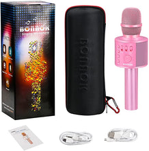 Load image into Gallery viewer, BONAOK Wireless Bluetooth Karaoke Microphone,3-in-1 Portable Handheld Karaoke Mic Speaker Machine Home Party Birthday for All Smartphones PC(Q37 Pink)
