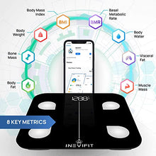 Load image into Gallery viewer, INEVIFIT Smart Body Fat Scale, Highly Accurate Bluetooth Digital Bathroom Body Composition Analyzer, Measures Weight, Body Fat, Water, Muscle, Visceral Fat & Bone Mass for Unlimited Users (Black)