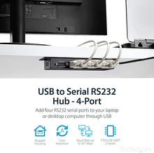 Load image into Gallery viewer, StarTech.com 4 Port USB to Serial RS232 Adapter - Wall Mount - Din Rail - COM Port Retention - FTDI USB to DB9 RS232 Hub (ICUSB2324I),Black