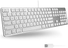 Load image into Gallery viewer, Macally Ultra-Slim USB Wired Keyboard with Number Keypad for Apple Mac Pro, MacBook Pro/Air, iMac, Mac Mini, Laptop Computers, Windows Desktop PC Laptops, Silver (SLIMKEYPROA)