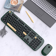Load image into Gallery viewer, Colorful Wireless Computer Keyboards Mouse Combos, UBOTIE Polychrome Round Keycaps Retro PC Keyboards 2.4GHz Radio Frequency Connection with Optical Mouse(Green-Black)