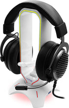 Load image into Gallery viewer, Tilted Nation RGB Gaming Headset Stand - 3 in 1 Headphone Stand with Mouse Bungee and 2 Port USB 3.0 Hub - The Ultimate Gaming Accessory - Dynamic RGB Headphone Holder with USB Charger - White