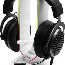 Load image into Gallery viewer, Tilted Nation RGB Gaming Headset Stand - 3 in 1 Headphone Stand with Mouse Bungee and 2 Port USB 3.0 Hub - The Ultimate Gaming Accessory - Dynamic RGB Headphone Holder with USB Charger - White